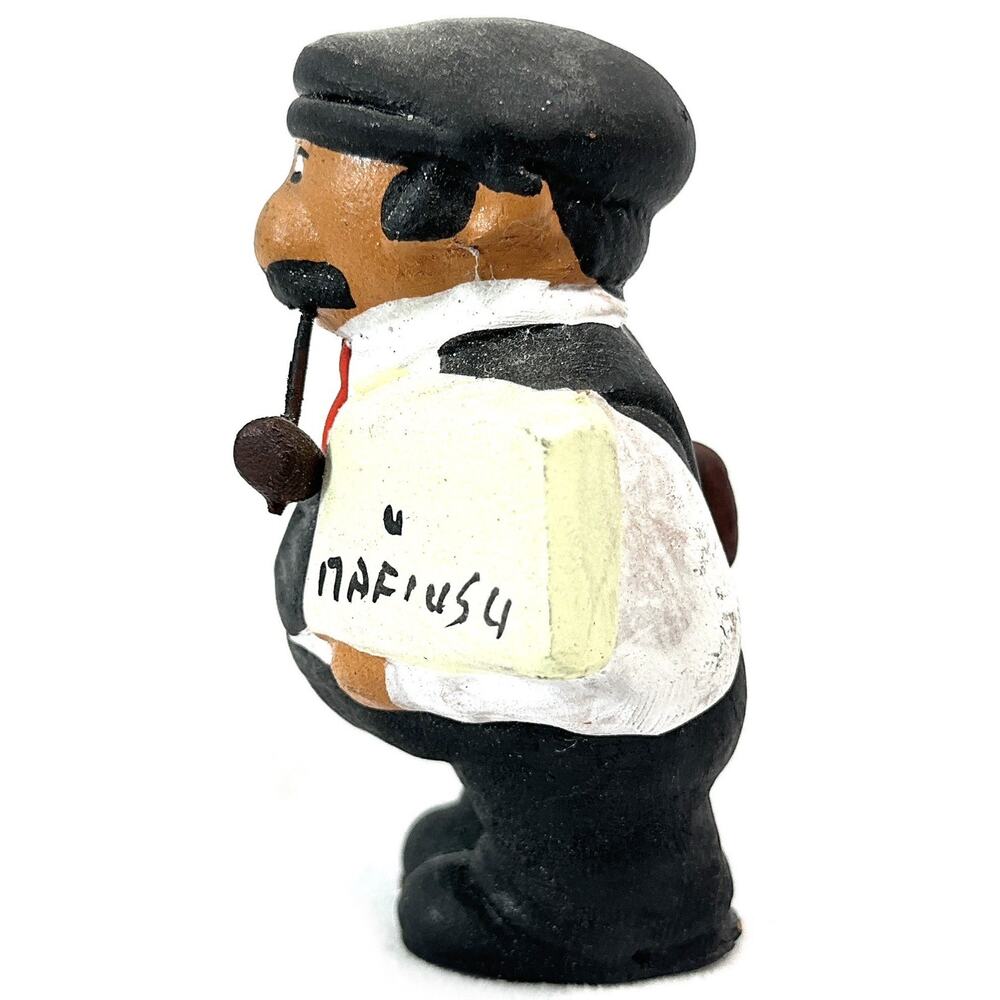 Vintage Terracotta Man With Newspaper And Pipe Mini Clay Figurine - Picture 6 of 8